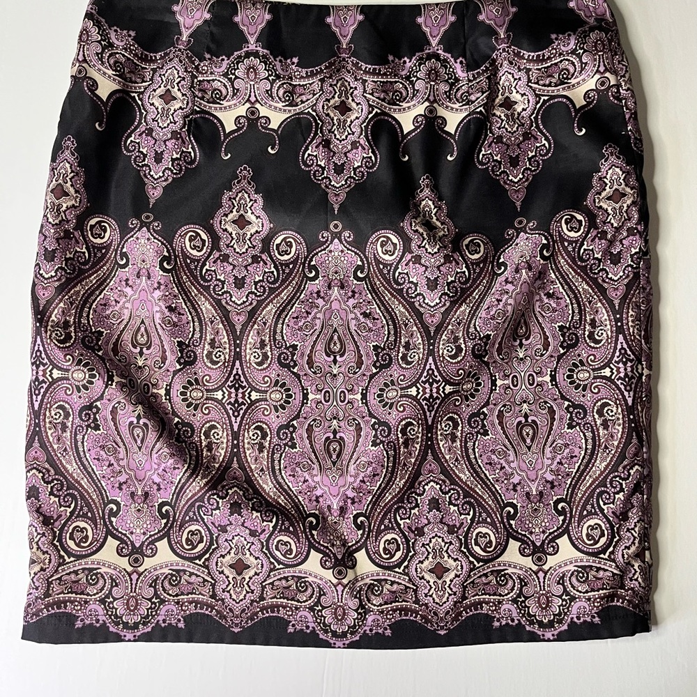 INC International Concepts Paisley Skirt Womens Size 8 Purple Black Damask‎ Zip.